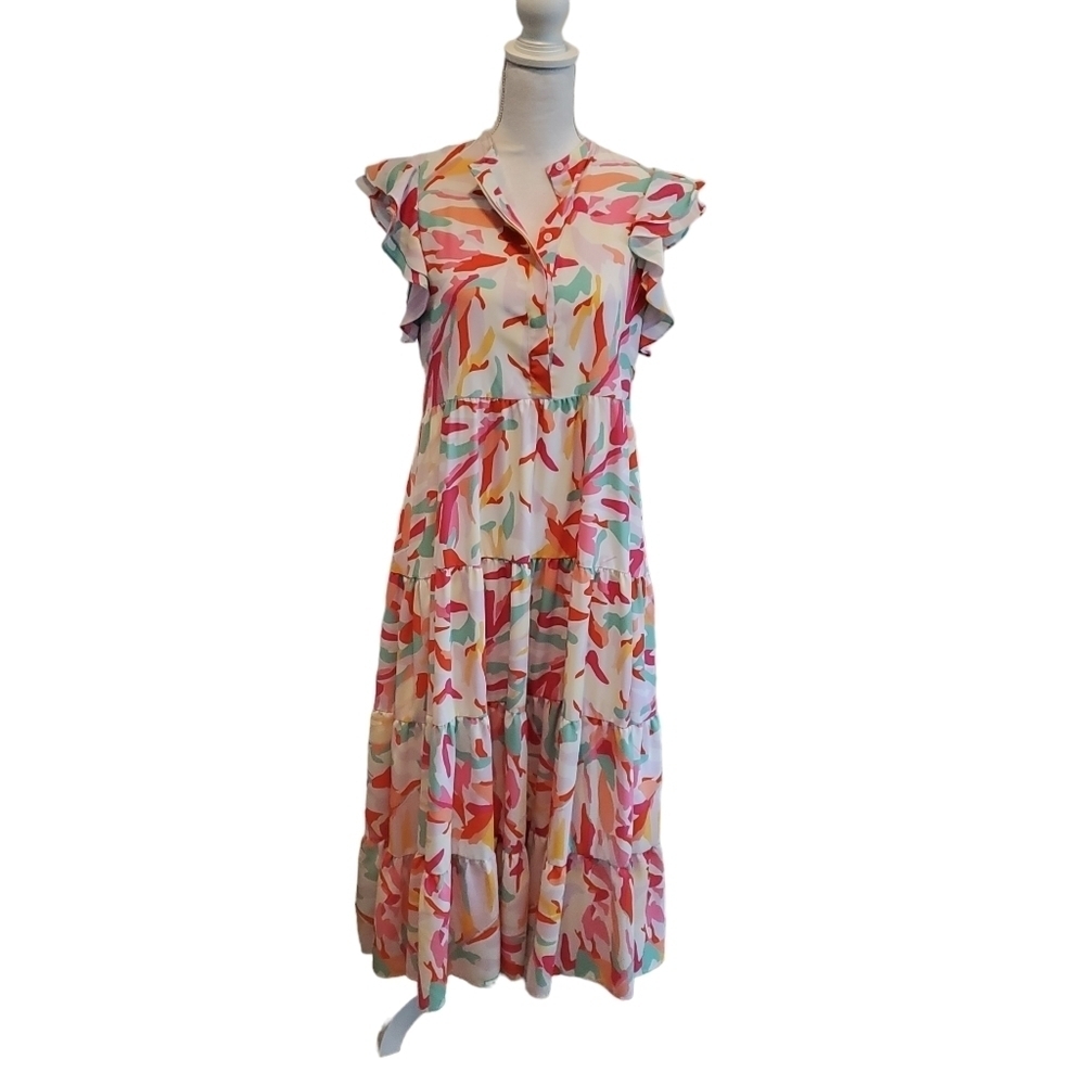 Crosby Mollie‎ Burch Dress Womens S Small Midi Colorful Tiered Pockets Easter